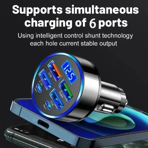 Hızlı Araç Şarj Cihazı 6 Port Usb Type-c Çıkışlı