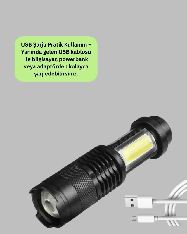 Kompakt 4 Modlu Usb Şarjlı Led El Feneri Outdoor Kullanım