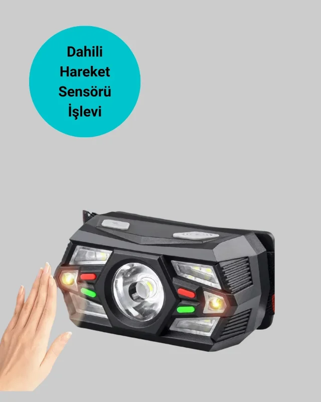 Sensörlü Led Kafa Feneri 4 Beyaz 2 Kırmızı Işık İle Kamp Yürüyüş – 2. görsel