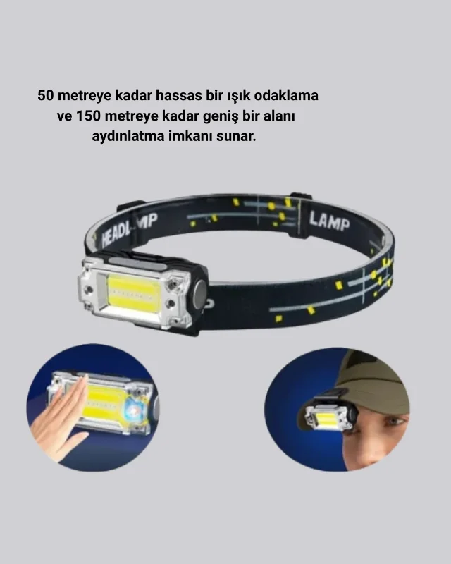 Sensörlü Beyaz Led Kafa Lambası 150 Metre Kapasitesi