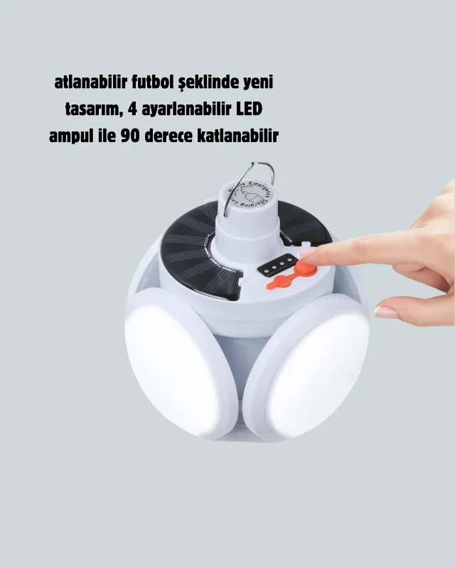 Katlanabilir Led Çadır Lambası 5 Kademeli Güneş Paneli İle Şarj