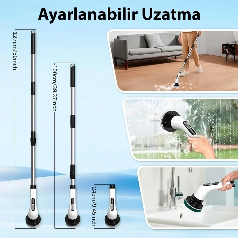 Kablosuz Şarjlı Temizlik Fırçası 9'lu Başlık Seti