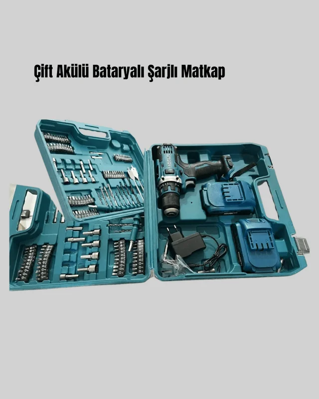 Şarjlı Matkap Seti Çift Akülü Zengin Uçlu ve Çantalı