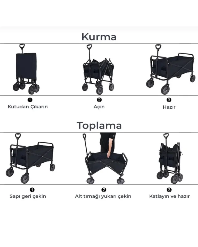 Katlanabilir Taşınabilir Kamp Arabası Plaj Bahçe ve Eşya Taşıma Vagonu