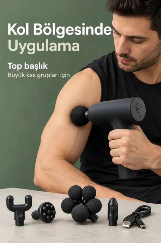 Masaj Tabancası 5 Değiştirilebilir Başlıklı Şarjlı Siyah Masaj Aleti – 3. görsel