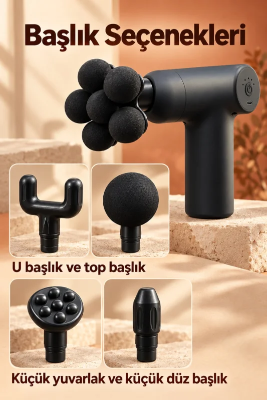Masaj Tabancası 5 Değiştirilebilir Başlıklı Şarjlı Siyah Masaj Aleti – 2. görsel