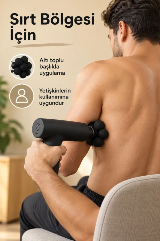 Masaj Tabancası 5 Değiştirilebilir Başlıklı Şarjlı Siyah Masaj Aleti – 4. görsel