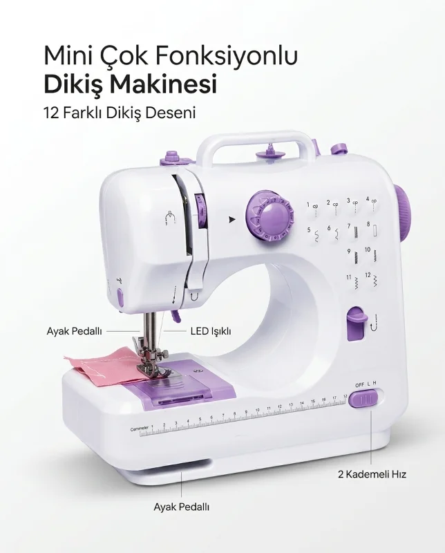 12 Farklı Dikiş Desenli Mini Dikiş Makinesi