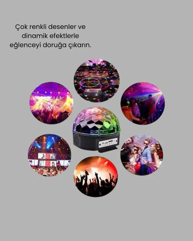 Bluetooth Kontrollü Masaüstü Disko Topu Işığı – Renkli LED Işık Gösterisi ve Uzaktan Kumanda