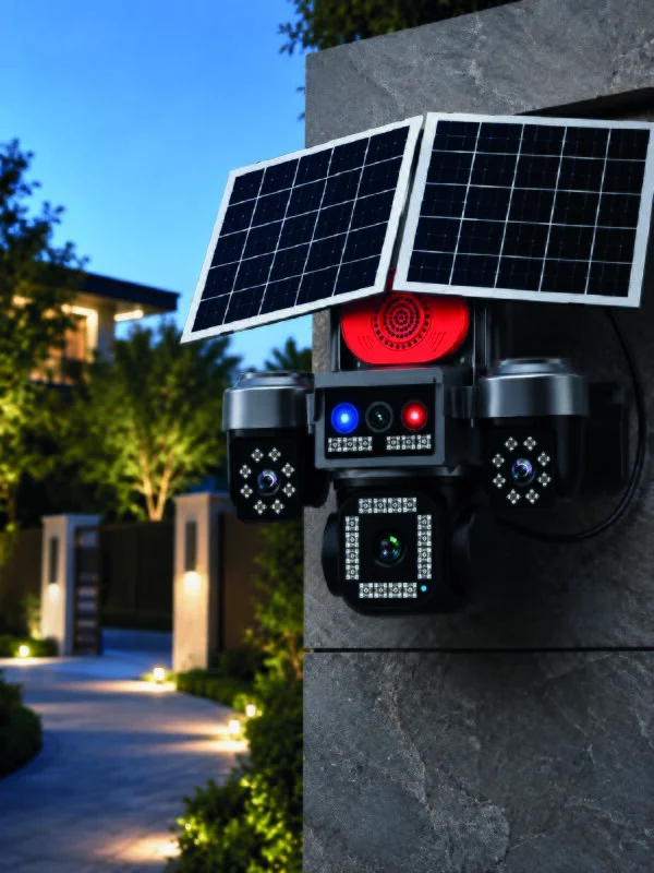 Güneş Enerjili 4 Lensli Dış Mekan Güvenlik Kamerası IP66 Su Geçirmez – 4. görsel