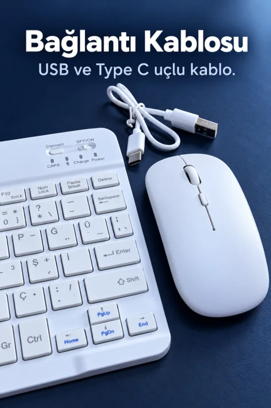 Kablosuz Klavye Mouse Seti Beyaz Türkçe Q