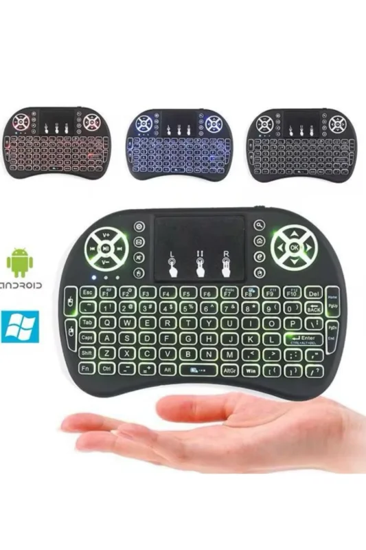 Işıklı Kablosuz Mini Klavye ve Dokunmatik Mouse Seti Türkçe Kablosuz