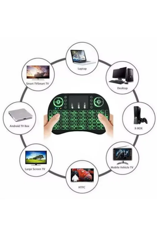 Işıklı Kablosuz Mini Klavye ve Dokunmatik Mouse Seti Türkçe Kablosuz