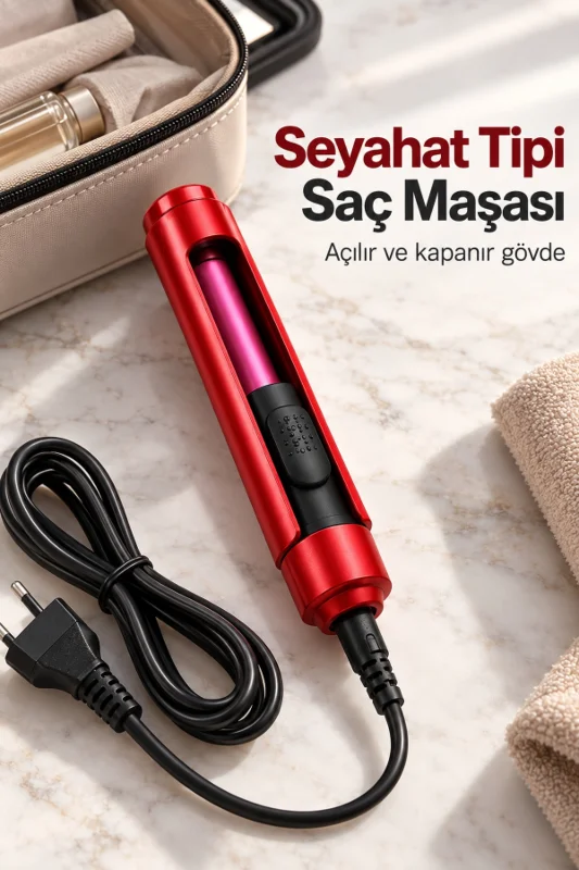 Düz ve Dalgalı Saçlar İçin Seyahat Tipi Maşa ve Düzleştirici