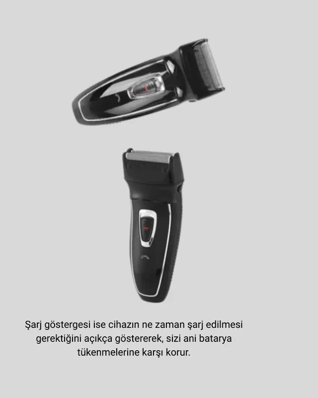 Kablosuz Tıraş Makinesi Çift Başlıklı Kuru Tıraş Folyo Başlık Şarj Göstergeli – 3. görsel