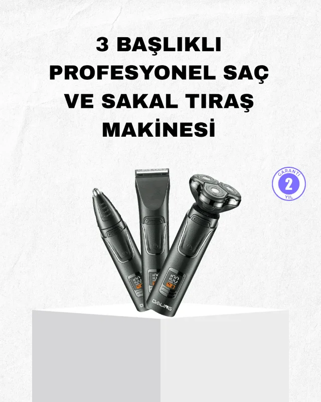 Şarjlı ve Kablosuz 3 Başlıklı Profesyonel Bakım Seti – Saç, Sakal, Burun ve Kulak Düzeltici