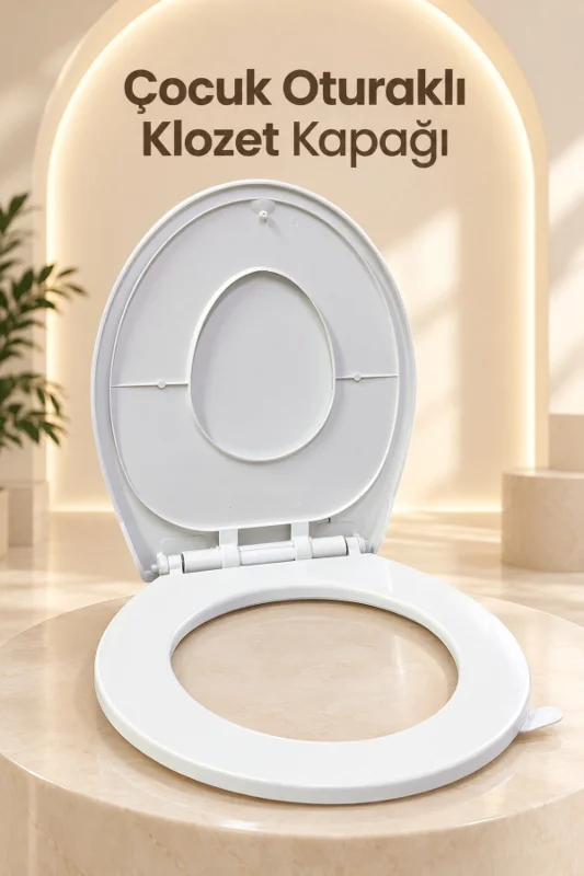 Çocuk Adaptörlü Beyaz Klozet Kapağı Aile Tipi