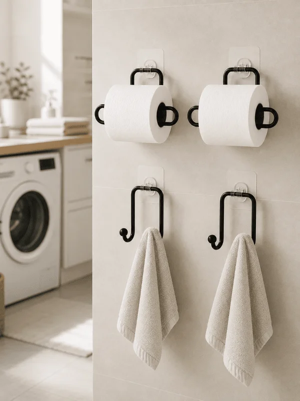 Yapışkanlı Banyo Düzenleme Seti 2 Rulo Tutucu 2 Havlu Askılığı 4 Parça