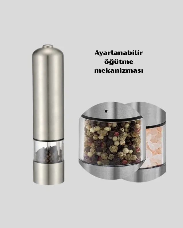 Otomatik Baharat Öğütücü Seti Pilli Paslanmaz Çelik Led