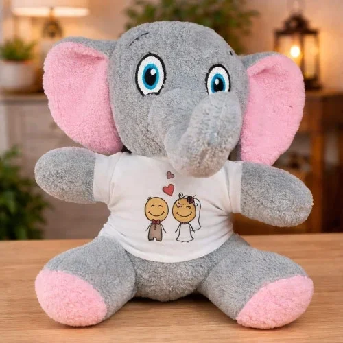 Sevimli Fil Peluş Oyuncak 25 Cm Gelin Damat Tişörtlü