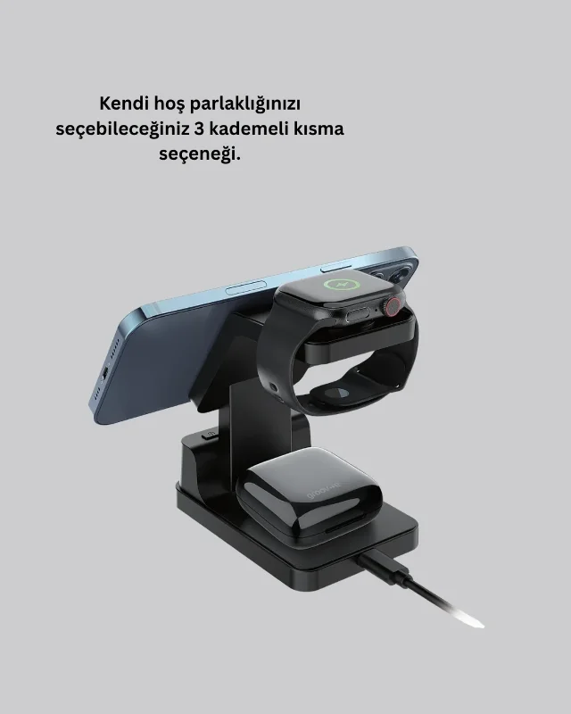 Şık Kablosuz Şarj İstasyonu Ve Dijital Saat, 3 Kademeli Işık