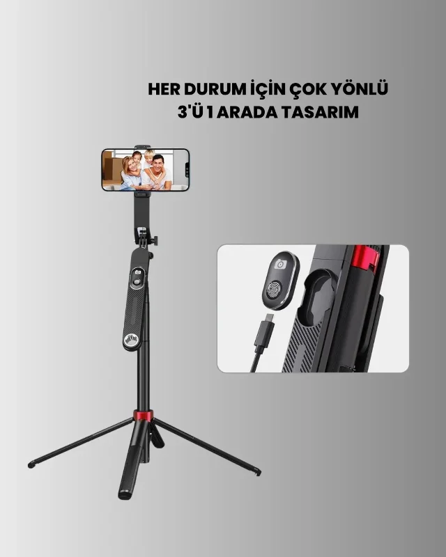 Selfie Çubuğu Ve Tripod 2'si 1 Arada Uzatılabilir