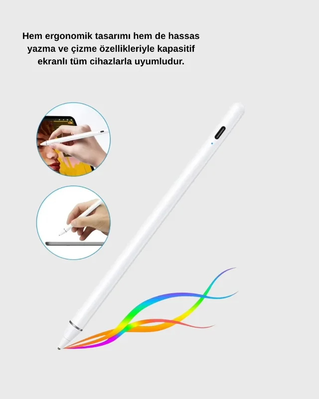 Ergonomik Akıllı Dokunmatik Kalem Type-c Şarjlı Apple Uyumlu