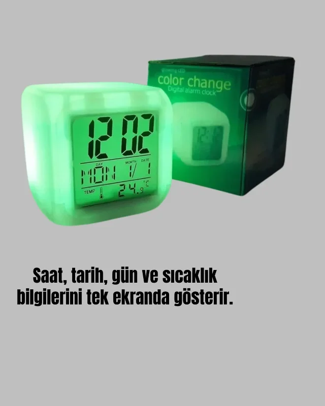 Modern Renk Değiştiren Küp Çalar Saat 8x8 Cm