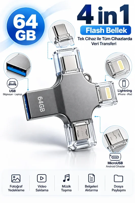 Pratik 4'ü 1 Arada 64gb Flash Bellek Taşınabilir Depolama – 4. görsel