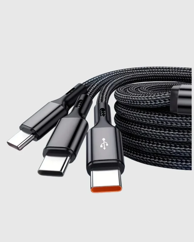 Dayanıklı 3 Başlıklı Hızlı Şarj Kablosu 1,2 Metre