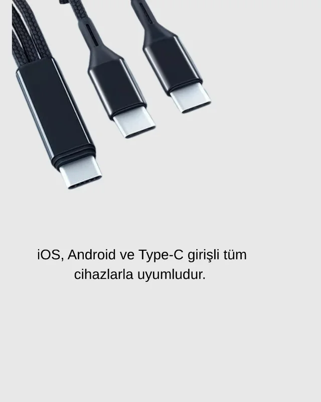 Pratik Hızlı Şarj Kablosu 1,2 Metre İos Android Type-c Uyumlu