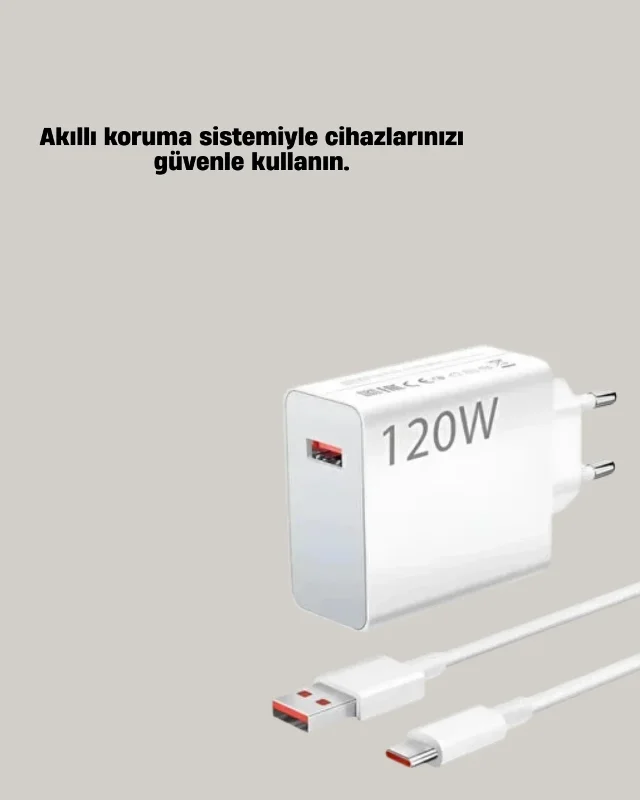Hızlı Şarj Adaptörü Ve Type-c Kablo Seti 120w Güvenli Kullanım