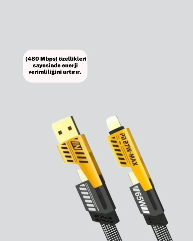 Dayanıklı Metal Başlıklı Hızlı Şarj Kablosu 65w Usb-c Usb-a