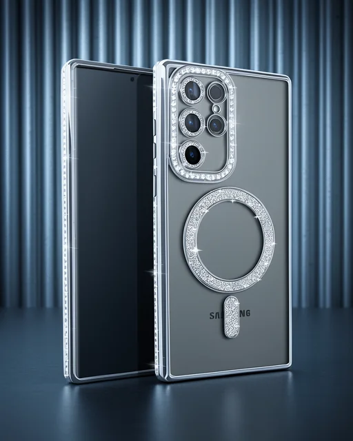 Samsung Galaxy S25 Ultra Kılıf Joke Simli Magneticsafe Kılıf - Gümüş