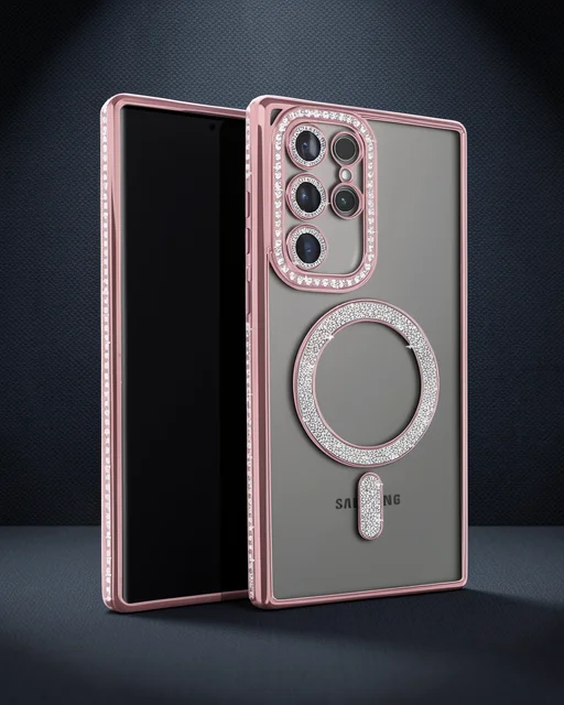 Samsung Galaxy S25 Ultra Kılıf Joke Simli Magneticsafe Kılıf - Pembe