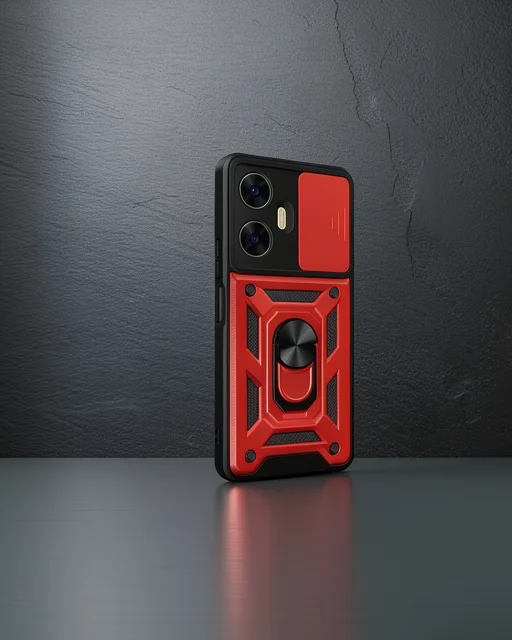 Realme C55 Kılıf Pars Lens Yüzüklü Silikon - Kırmızı