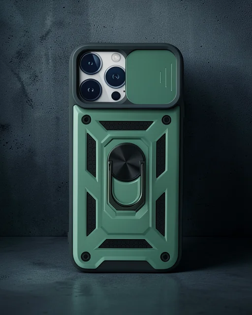 Apple İphone 13 Pro Max Kılıf Pars Lens Yüzüklü Silikon - Yeşil