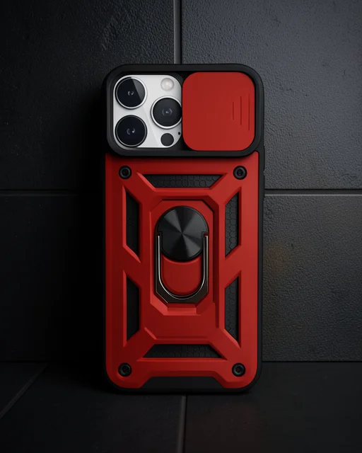 Apple İphone 13 Pro Max Kılıf Pars Lens Yüzüklü Silikon - Kırmızı