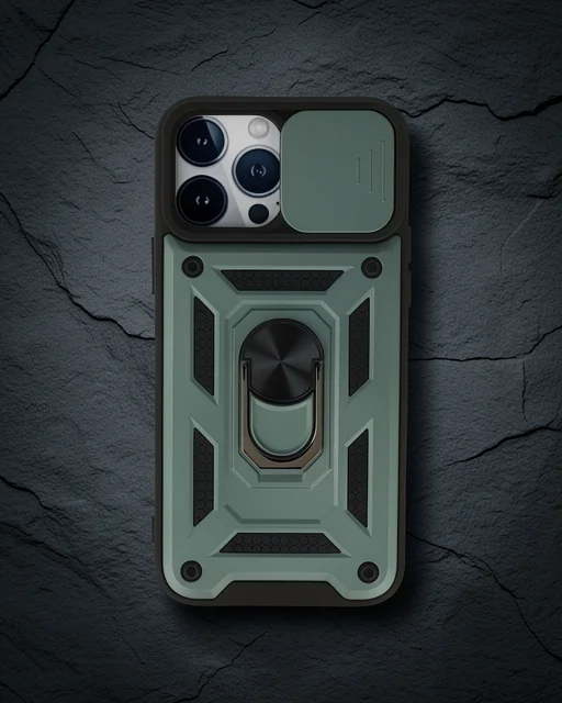 Apple İphone 13 Pro Kılıf Pars Lens Yüzüklü Silikon - Yeşil