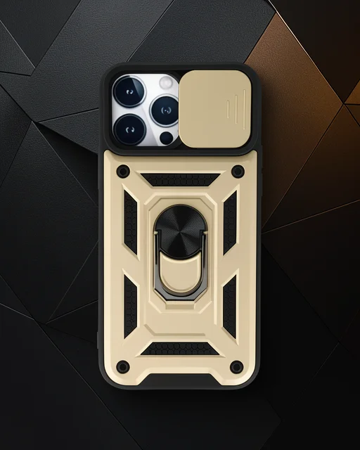 Apple İphone 13 Pro Kılıf Pars Lens Yüzüklü Silikon - Gold