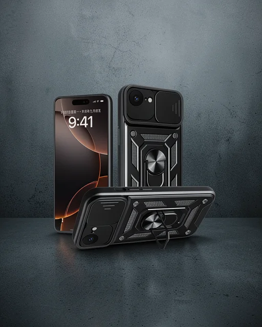 Apple İphone 16e Kılıf Pars Lens Yüzüklü Silikon - Siyah