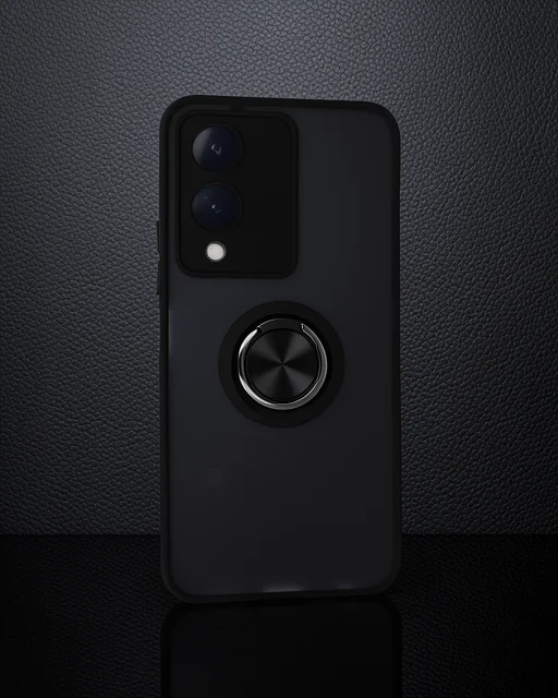 Vivo Y17s Kılıf Montreal Yüzüklü Silikon Kapak - Siyah
