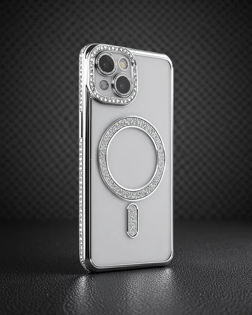 Apple İphone 13 Kılıf Joke Simli Magneticsafe Kılıf - Gümüş