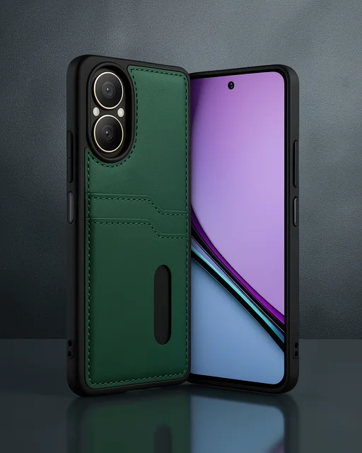 Realme 12 Lite Kılıf Sara Kartvizitli Deri Kılıf - Koyu Yeşil