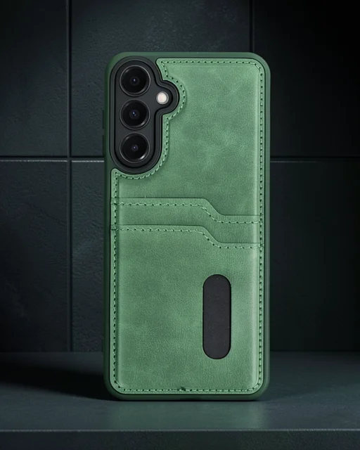 Samsung Galaxy A36 Kılıf Sara Kartvizitli Deri Kılıf - Koyu Yeşil