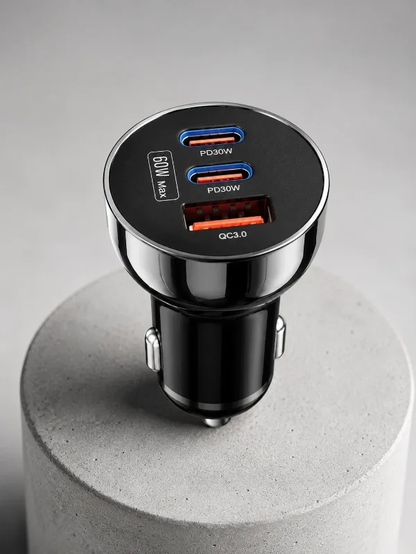 Hızlı Şarj Adaptörü 60w Çift Usb-c Ve Usb-a Araç İçi