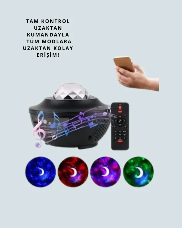 Etkileyici Yıldız Projektörü Gece Lambası Bluetooth Hoparlörlü