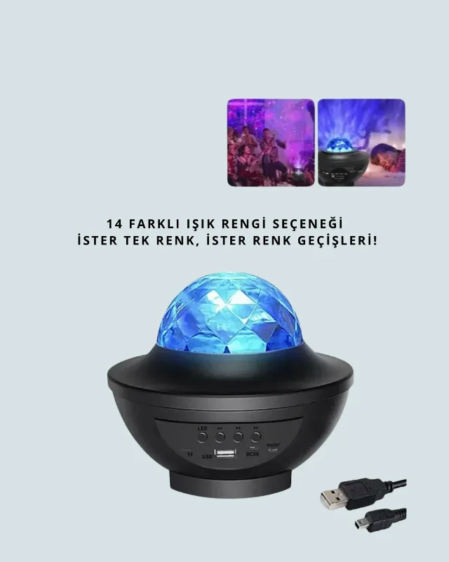 Etkileyici Yıldız Projektörü Gece Lambası Bluetooth Hoparlörlü