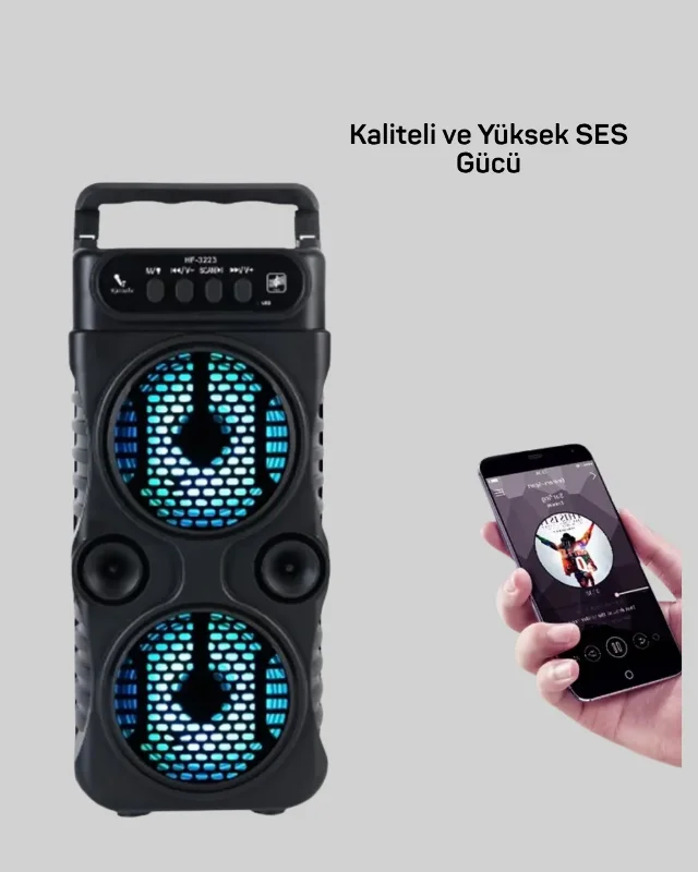 Taşınabilir Bluetooth Hoparlör 1200 Mah Led Işıklı Fm Radyo