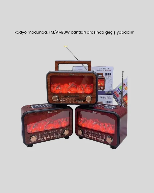 Taşınabilir Bluetooth Hoparlör 7w Solar Şarjlı Alev Efektli